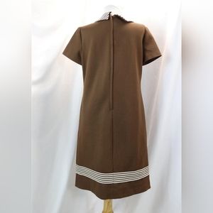 Vintage 1960's Brown & White Stripe Polyester Shift Dress